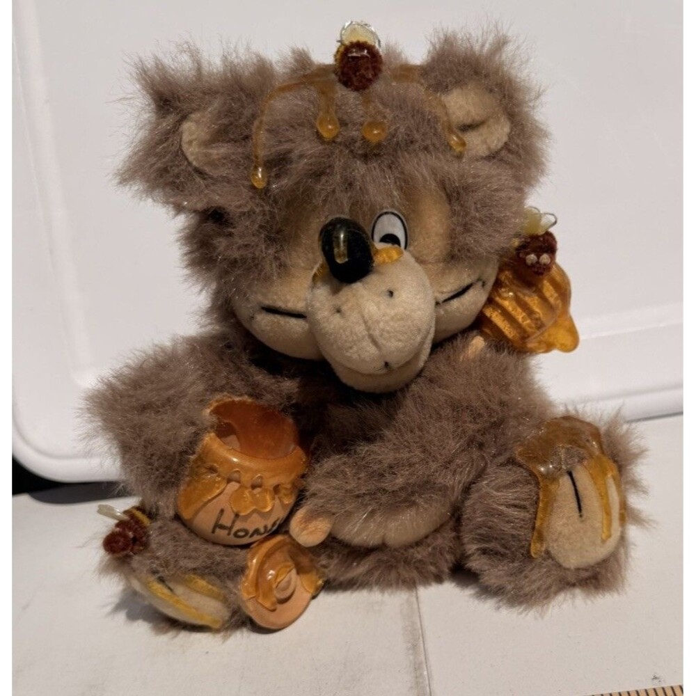 Vintage 1990 Orzek 9" Honey Pot plush Teddy Bear With Bees And CUBBIE